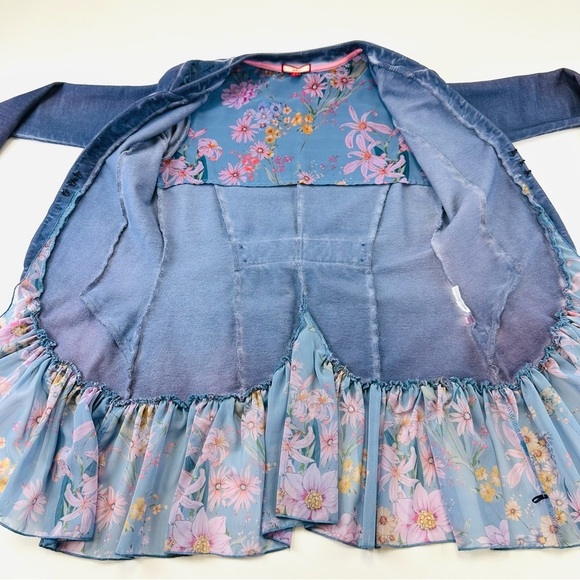 Joe Brown blue wash jersey cardigan blazer with ruffle floral peplum hem Size 4 - Picture 7 of 13